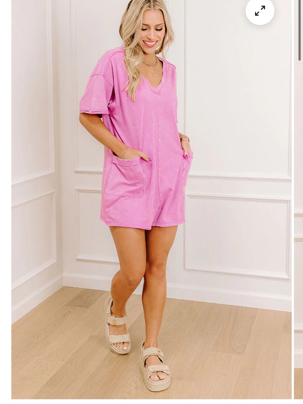 Impressions Pink V-Neck Short Romper with Pockets